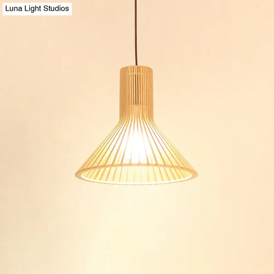 Modern Wooden Pendant Light Fixture For Dining Room - Single-Bulb Suspension Design