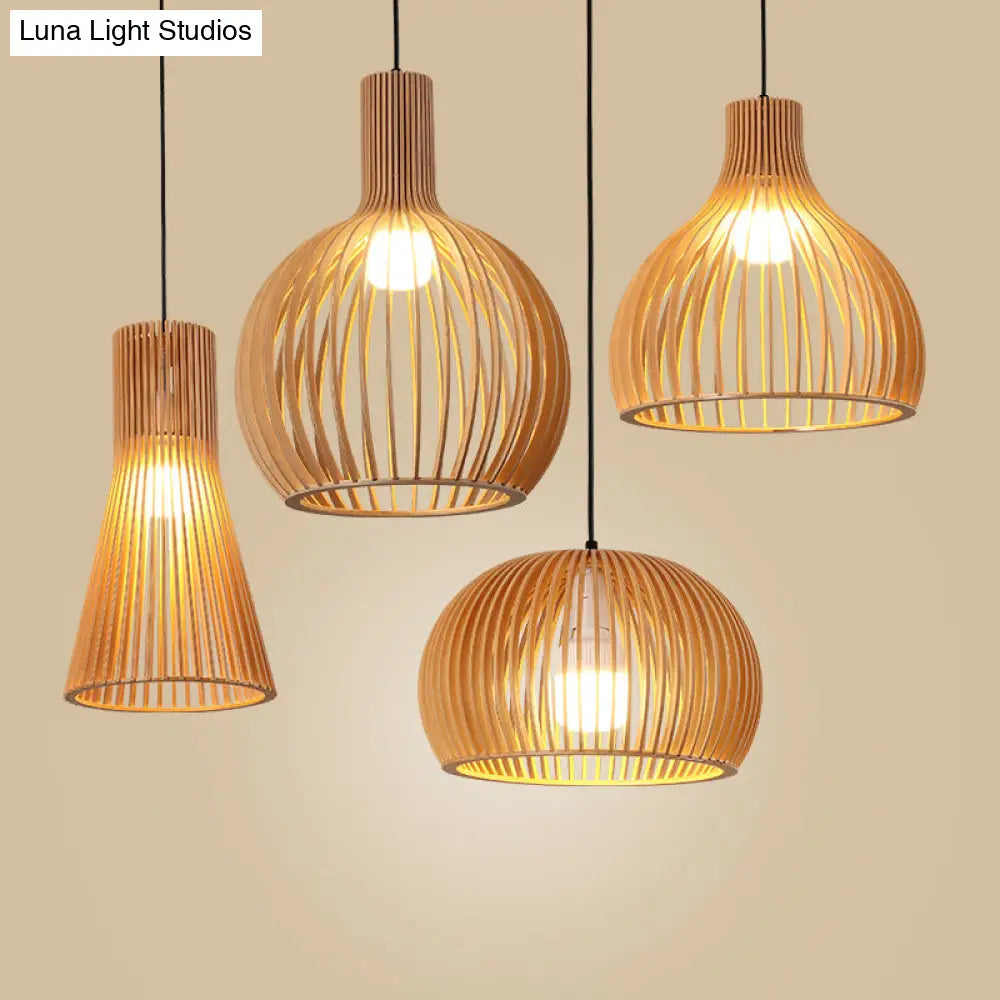Modern Wooden Pendant Light Fixture For Dining Room - Single-Bulb Suspension Design