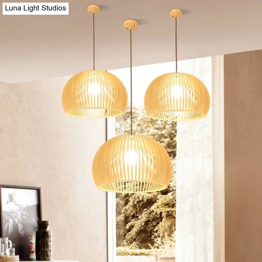 Modern Wooden Pendant Light Fixture For Dining Room - Single-Bulb Suspension Design
