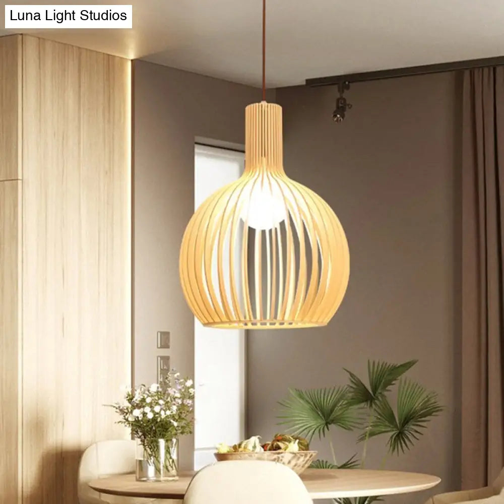 Modern Wooden Pendant Light Fixture For Dining Room - Single-Bulb Suspension Design