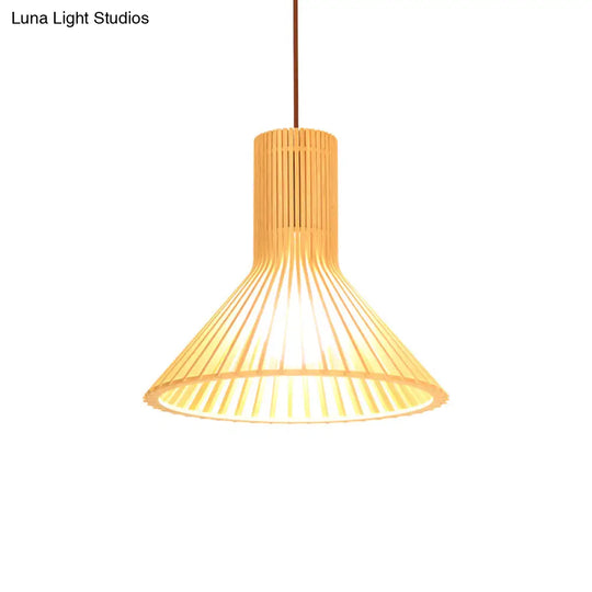 Modern Wooden Pendant Light Fixture For Dining Room - Single-Bulb Suspension Design