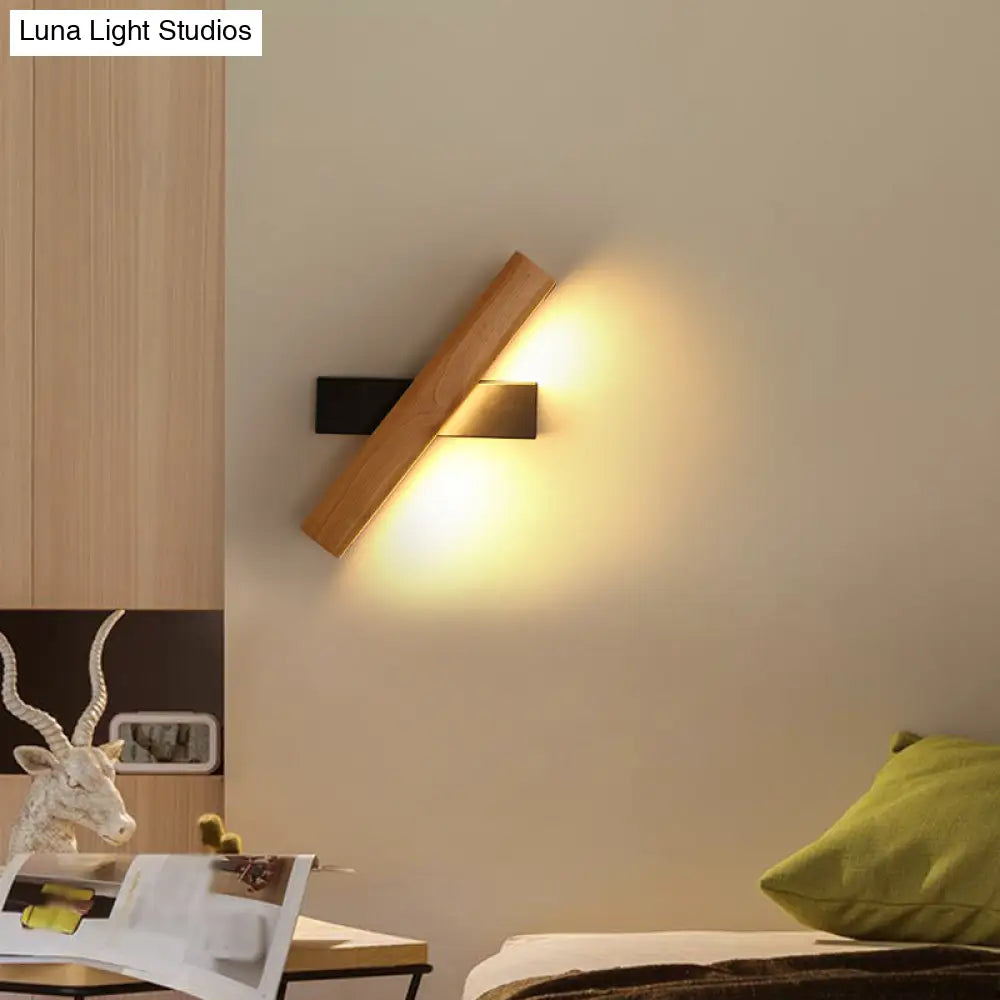 Modern Wooden Rotatable Led Bedroom Sconce Light Fixture Matte Black / Large White