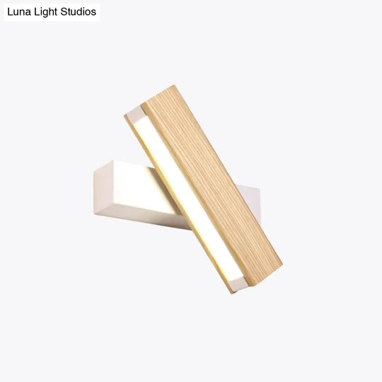 Modern Wooden Rotatable Led Bedroom Sconce Light Fixture White / Small