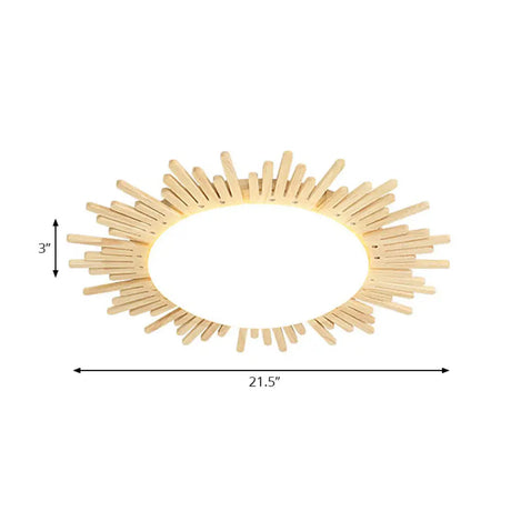 Modern Wooden Round Flush Ceiling Light For Dining Room Décor