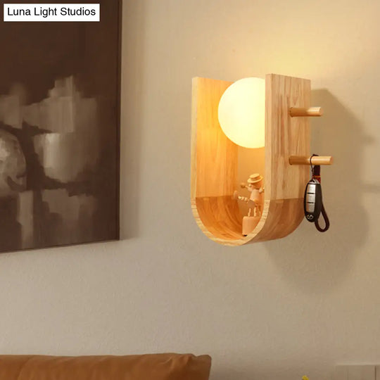 Modern Wooden Sconce Light With Creative Rack Design - Flush Mount Wall Lighting For 1 Bulb
