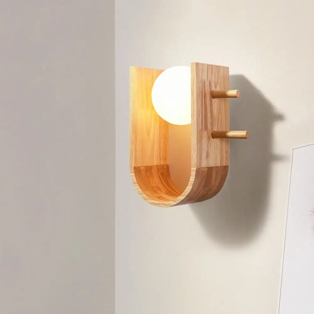 Modern Wooden Sconce Light With Creative Rack Design - Flush Mount Wall Lighting For 1 Bulb Wood