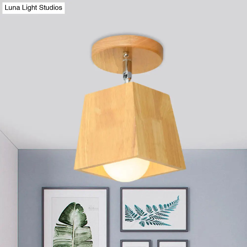 Modern Wooden Square/Trumpet/Pineapple Semi-Flush Ceiling Light - 1 Indoor Mount Wood / Square