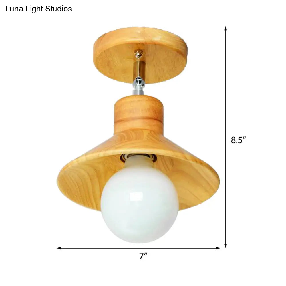 Modern Wooden Square/Trumpet/Pineapple Semi-Flush Ceiling Light - 1 Indoor Mount