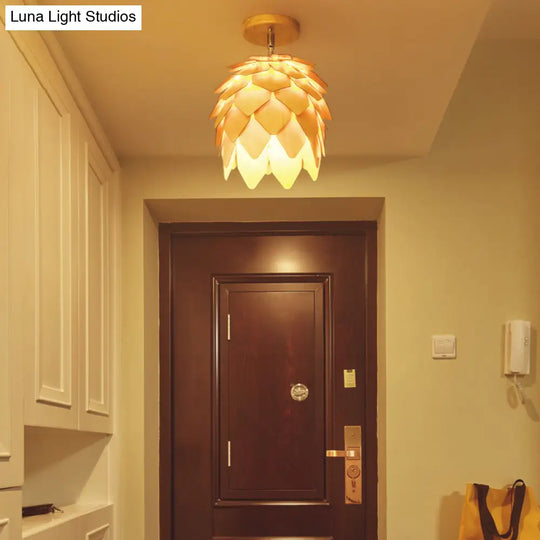 Modern Wooden Square/Trumpet/Pineapple Semi - Flush Ceiling Light - 1 Indoor Mount