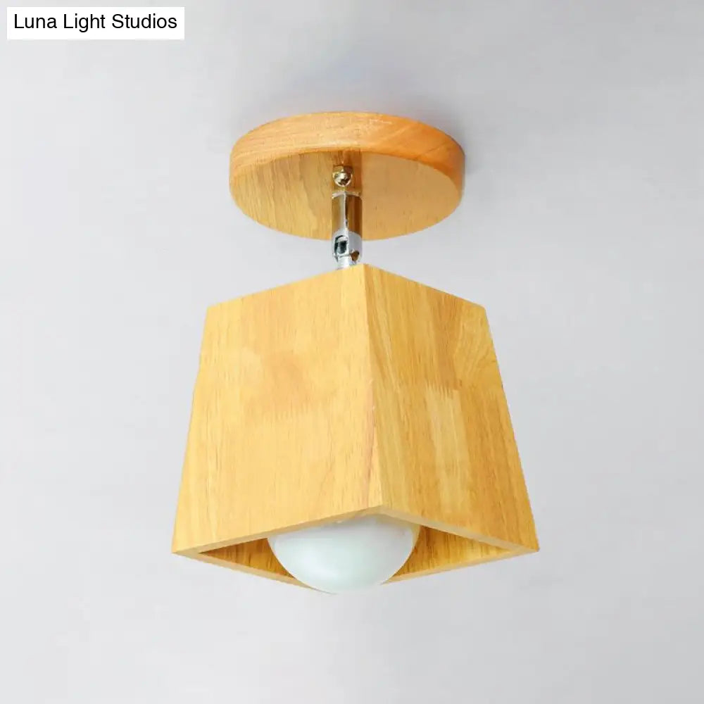 Modern Wooden Square/Trumpet/Pineapple Semi-Flush Ceiling Light - 1 Indoor Mount