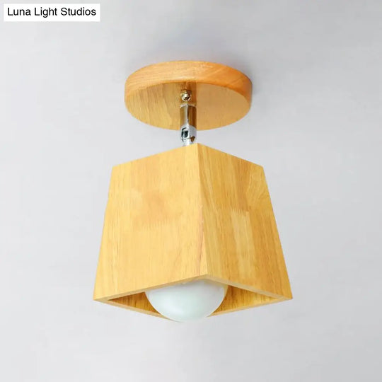 Modern Wooden Square/Trumpet/Pineapple Semi-Flush Ceiling Light - 1 Indoor Mount