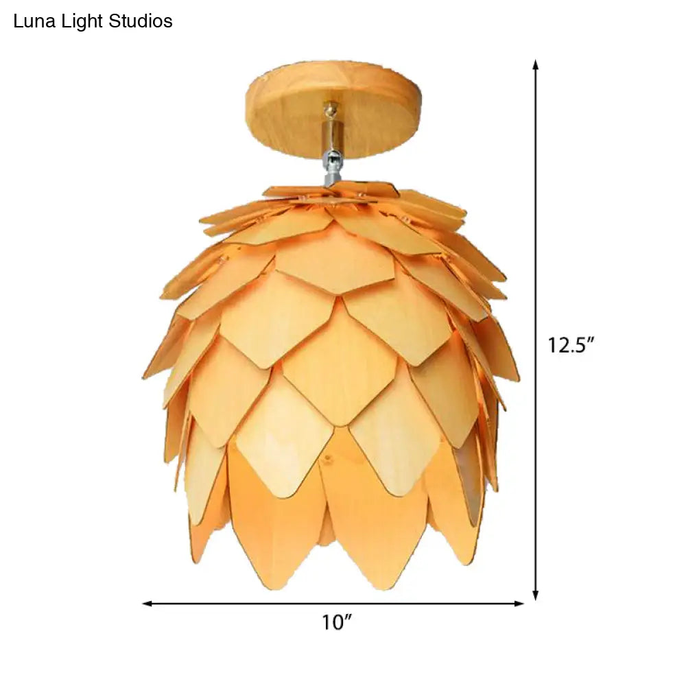 Modern Wooden Square/Trumpet/Pineapple Semi - Flush Ceiling Light - 1 Indoor Mount