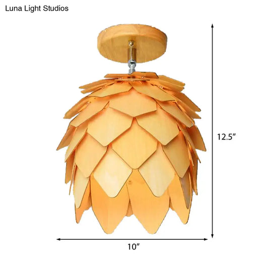 Modern Wooden Square/Trumpet/Pineapple Semi - Flush Ceiling Light - 1 Indoor Mount