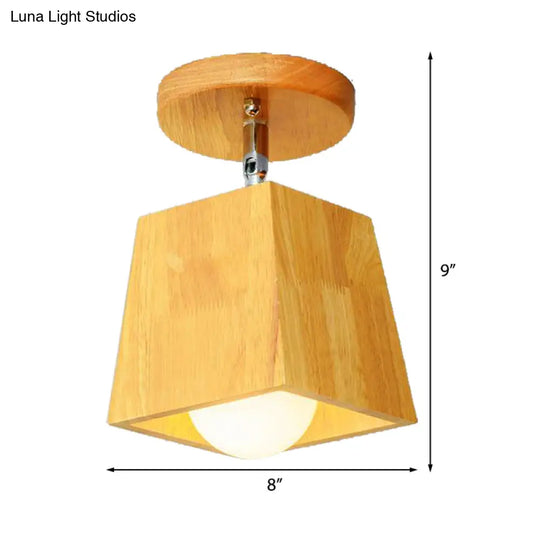 Modern Wooden Square/Trumpet/Pineapple Semi - Flush Ceiling Light - 1 Indoor Mount