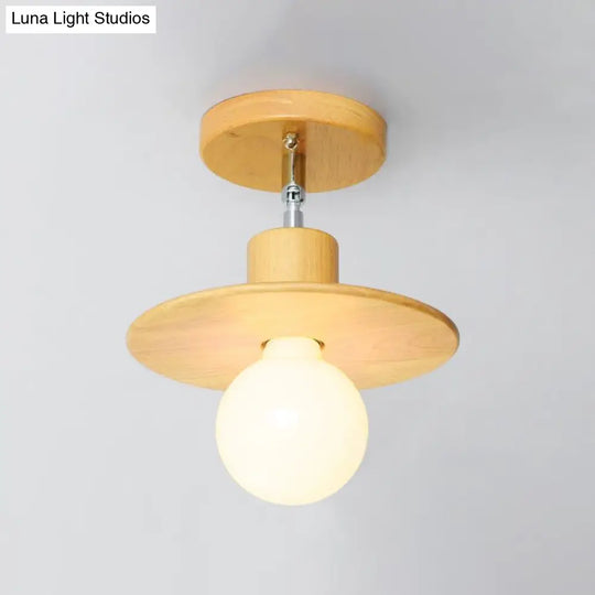 Modern Wooden Square/Trumpet/Pineapple Semi - Flush Ceiling Light - 1 Indoor Mount