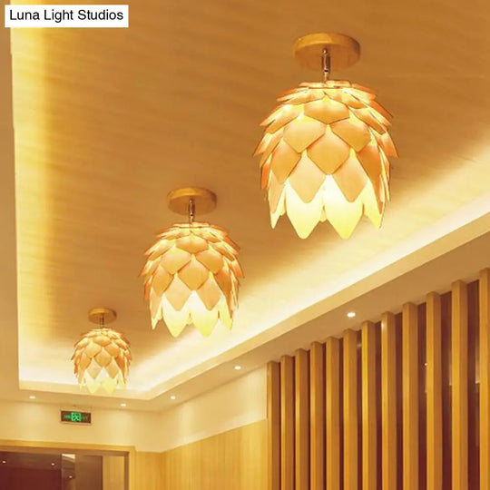 Modern Wooden Square/Trumpet/Pineapple Semi - Flush Ceiling Light - 1 Indoor Mount