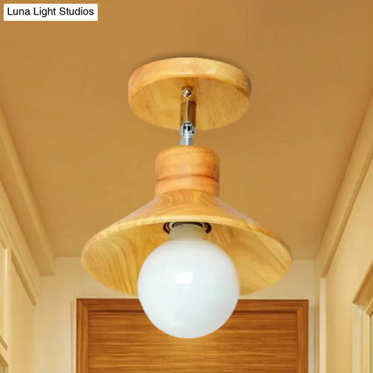 Modern Wooden Square/Trumpet/Pineapple Semi-Flush Ceiling Light - 1 Indoor Mount