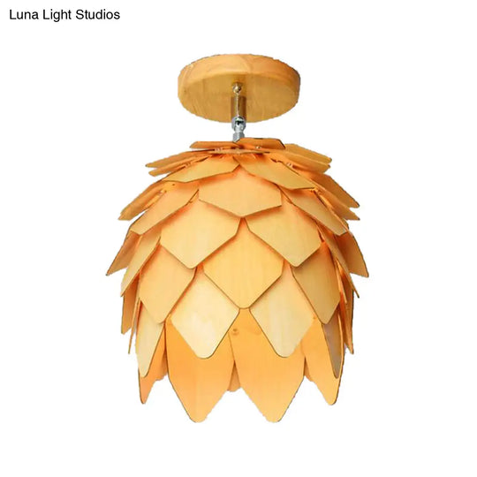 Modern Wooden Square/Trumpet/Pineapple Semi-Flush Ceiling Light - 1 Indoor Mount