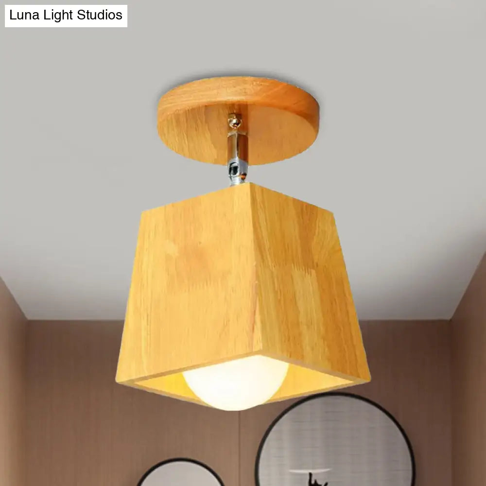 Modern Wooden Square/Trumpet/Pineapple Semi - Flush Ceiling Light - 1 Indoor Mount