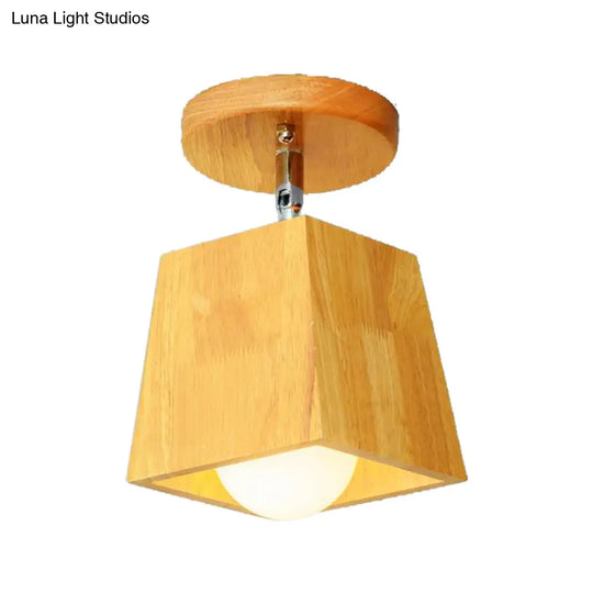 Modern Wooden Square/Trumpet/Pineapple Semi-Flush Ceiling Light - 1 Indoor Mount