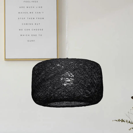 Modern Woven Rattan Drum Pendant Lamp - 8’/12’ Diameter Black/White Black / 8’