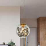 Modern Yellow Ball Pendant Lamp - 1-Head Clear Glass Ceiling Light With Inner Shattered Leaves