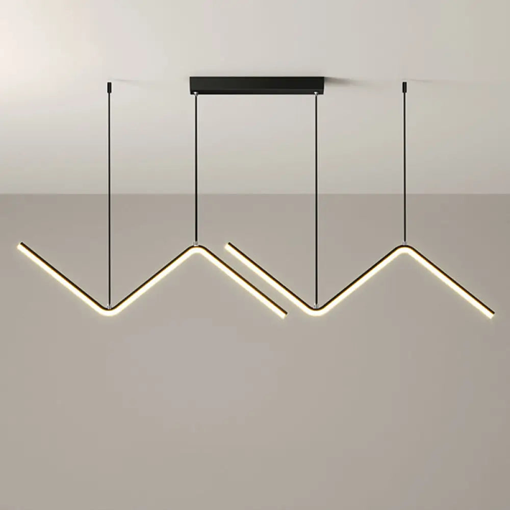 Modern Zigzag Metal Hanging Lamp - Black/Gold Led Island Pendant In Warm/White Light For Dining Room
