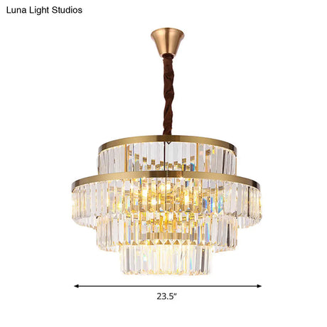 Modernism Ceiling Chandelier: 12-Bulb Brass Pendant Light With Crystal Shade