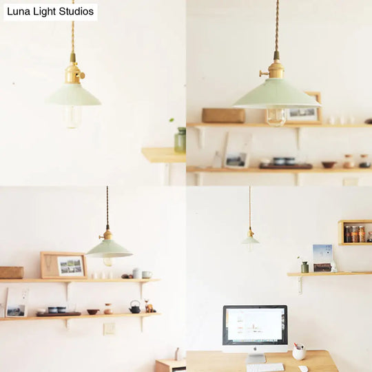 Modernism Conical Suspended Light - 5.5’/8’ Width 1-Light Ceramic And Metal Pendant In White