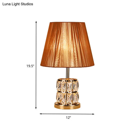Modernism Fabric Desk Light With Hand-Cut Crystal In Gold - 1 Head Night Table Lamp
