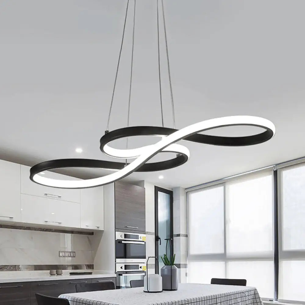 Modern Led Ceiling Pendant With Acrylic Shade: Black/White/Gold Twisted Hanging Lamp -