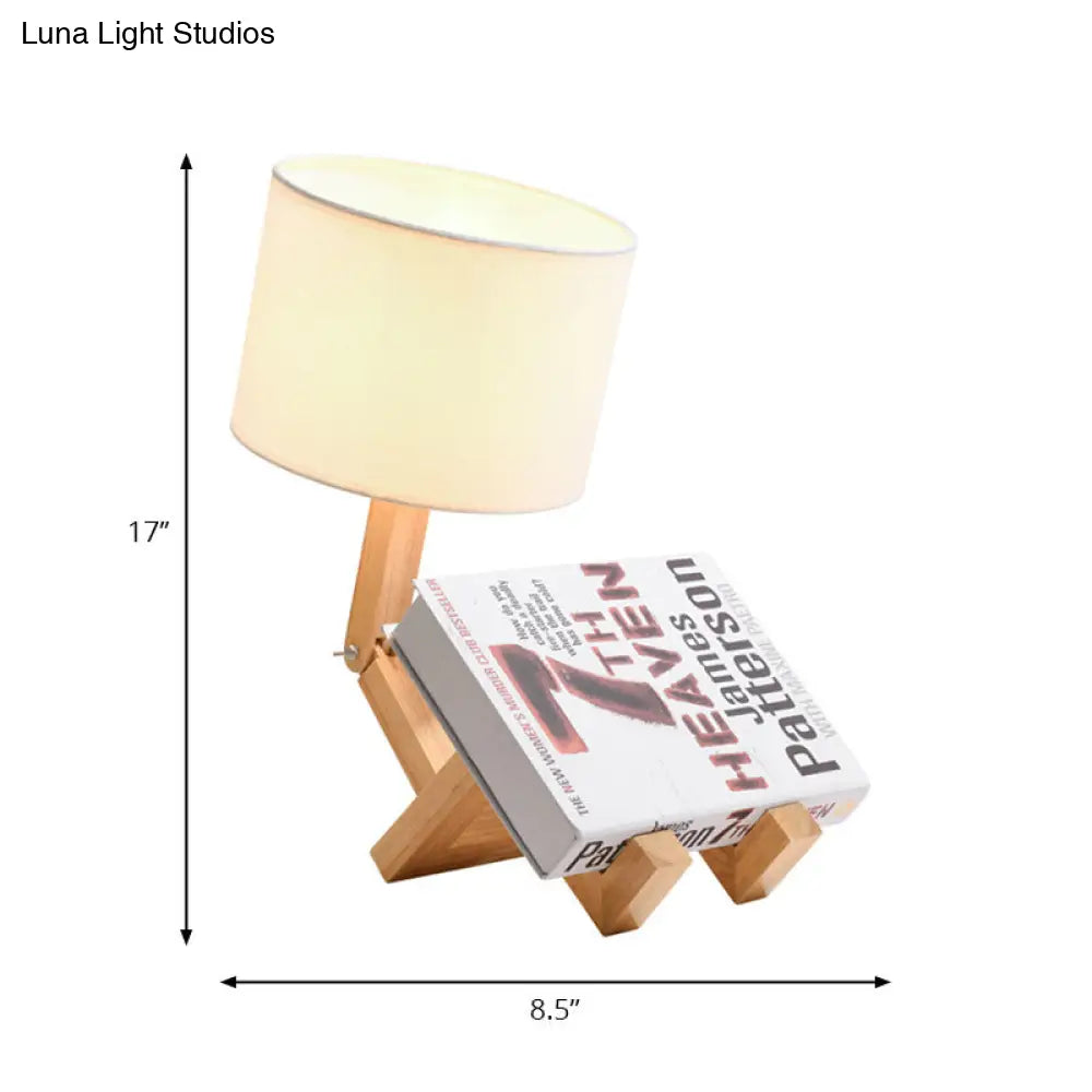 Modernism Led Desk Lamp With Fabric Shade - Beige Drum Design Perfect For Bedrooms