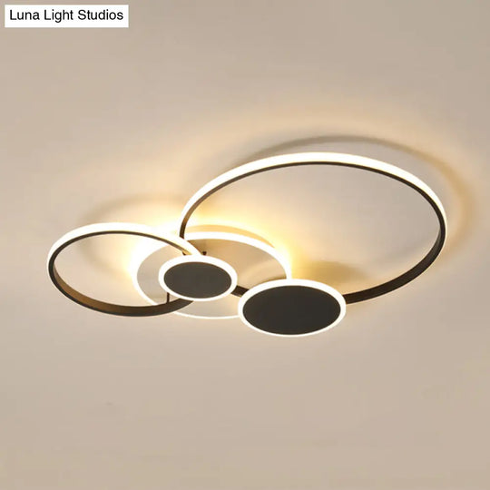 Modernism Led Semi Flush Ceiling Light With Metallic Rings In Black (Customizable 7 Days)