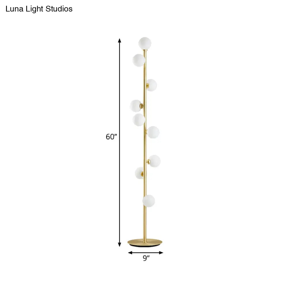 Modernism Modo Shade Floor Light - White Glass 9-Head Lamp In Gold For Living Room Reading