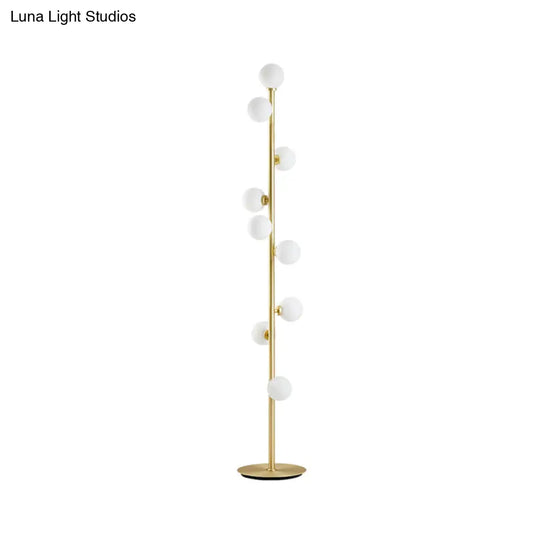 Modernism Modo Shade Floor Light - White Glass 9-Head Lamp In Gold For Living Room Reading