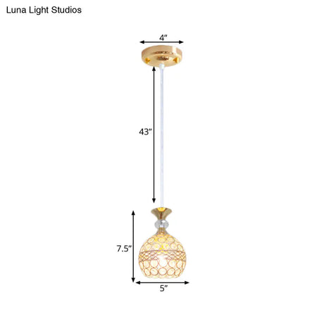 Modernism Pendant Lamp With Crystal-Encrusted Shade And Gold Ball Design