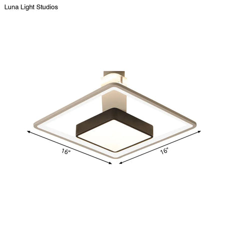Modernism Square Led Flush Mount Ceiling Light In Black Warm/White 16’/19.5’ Wide