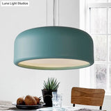 Modernist 1-Light Bedroom Pendant With Drum Metal Shade And Diffuser 14’/19’/23.5’ Wide -