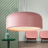 Modernist Metal Drum Pendant In Pink/Blue/Green - 1 Light Bedroom Hanging Kit 14/19/23.5 Wide