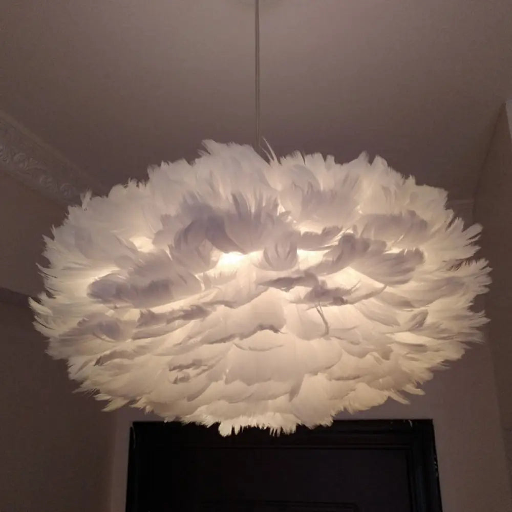 Modernist Feather Rose Blossom Pendant Light - 1-Light Grey/Apricot/Pink Ceiling Hang Lamp 18/21.5