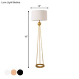 Modernist 1-Light Tripod Floor Lamp In White/Black/Flaxen With Drum Fabric Shade For Living Room