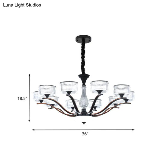 Modernist Clear Crystal Glass Ceiling Chandelier With 10 Bulbs - Black Finish