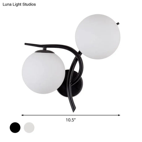 Modernist 2-Head Wall Mounted Sconce In Silver/Black - Milky Glass Global Light Fixture