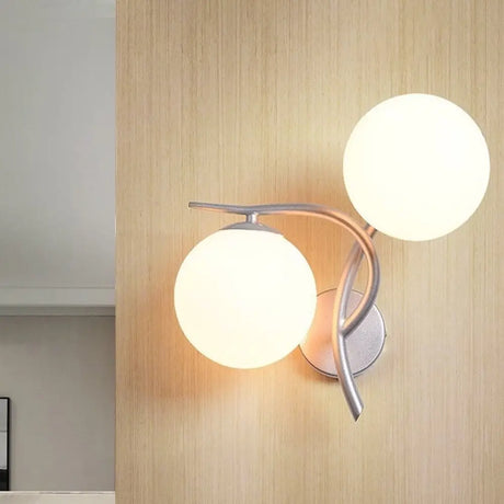 Modernist 2-Head Wall Mounted Sconce In Silver/Black - Milky Glass Global Light Fixture Silver