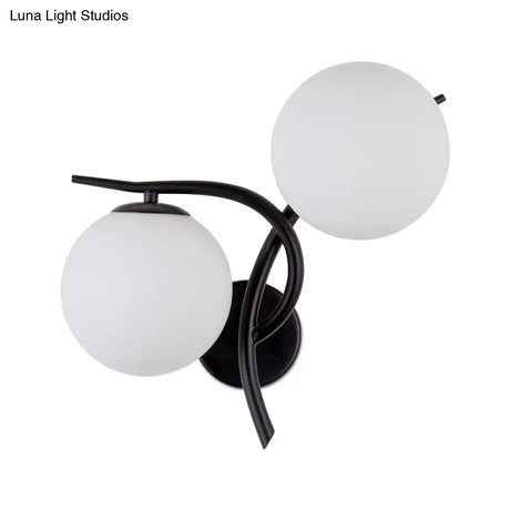 Modernist 2-Head Wall Mounted Sconce In Silver/Black - Milky Glass Global Light Fixture