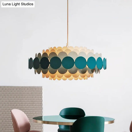 Modernist 3-Light Metal Chandelier In Red/Green Circle Tiers: Stylish Pendant Light For Living Room