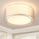 Modernist 4-Light Fabric Flush Mount For Bedroom - 18’/19.5’ Wide Drum Silver/Coffee Light