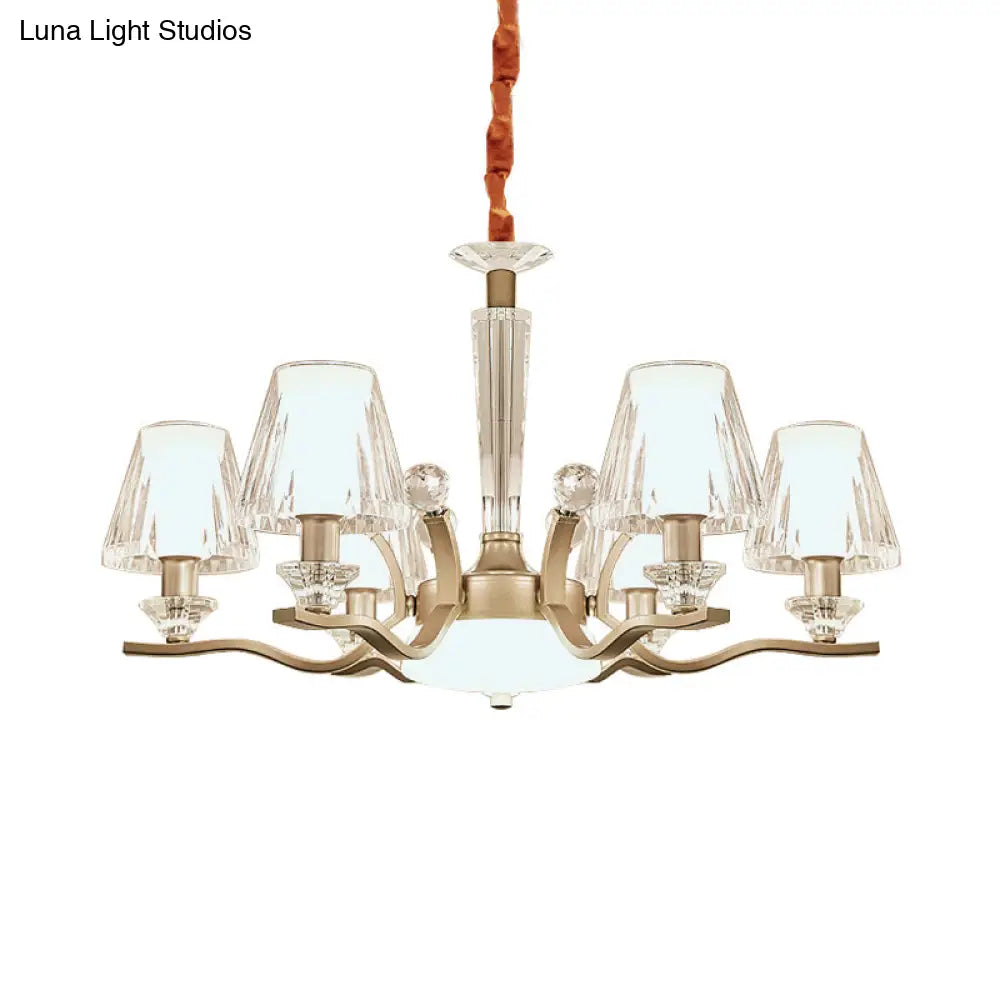 Modern Crystal Glass Cone Pendant Lamp Kit With 6 Bulbs - Elegant Gold Chandelier For Bedrooms