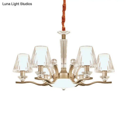 Modern Crystal Glass Cone Pendant Lamp Kit With 6 Bulbs - Elegant Gold Chandelier For Bedrooms