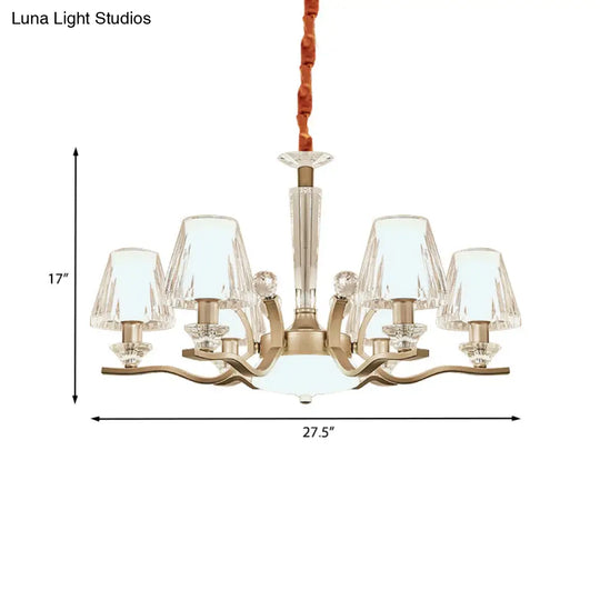 Modern Crystal Glass Cone Pendant Lamp Kit With 6 Bulbs - Elegant Gold Chandelier For Bedrooms